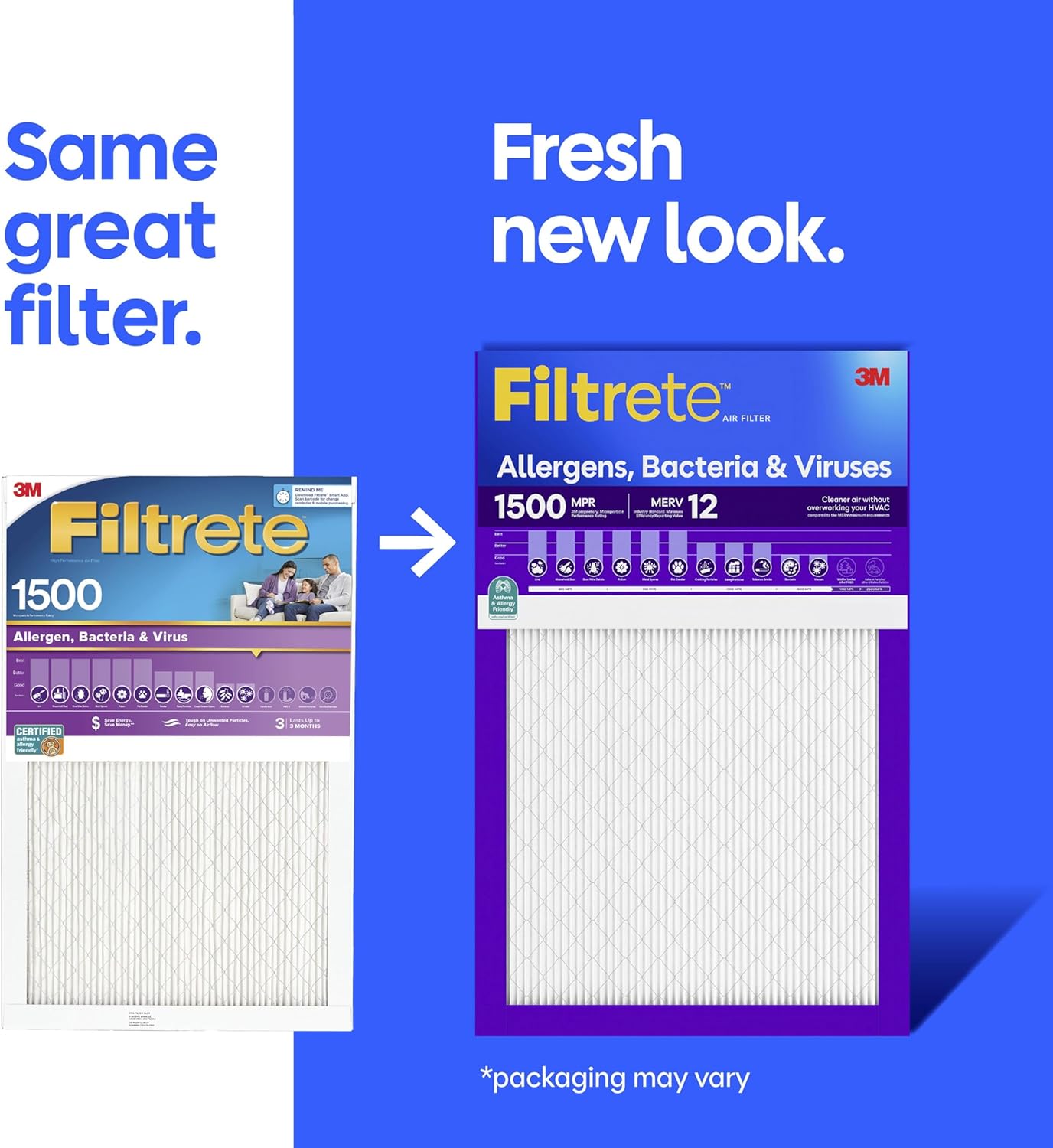 Filtrete 18x25x1 Air Filter, MERV 12, MPR 1500, Allergens, Bacteria & Viruses, 3-Month AC and Furnace Filters, Cleaner Air, Reliable Airflow, 4 HVAC Filters (Actual Size 17.81 x 24.81 x 0.78 in)