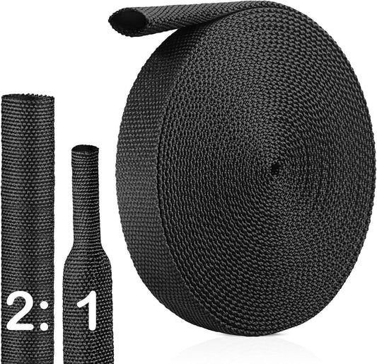 2:1Heat Shrink Wire Loom Braided Cable Sleeves, Heat Resistant Fabric Woven Shrink Tubing Wiring Harness for Protection Automotive, Harness Cable, Cable Management (1/4"-30ft)