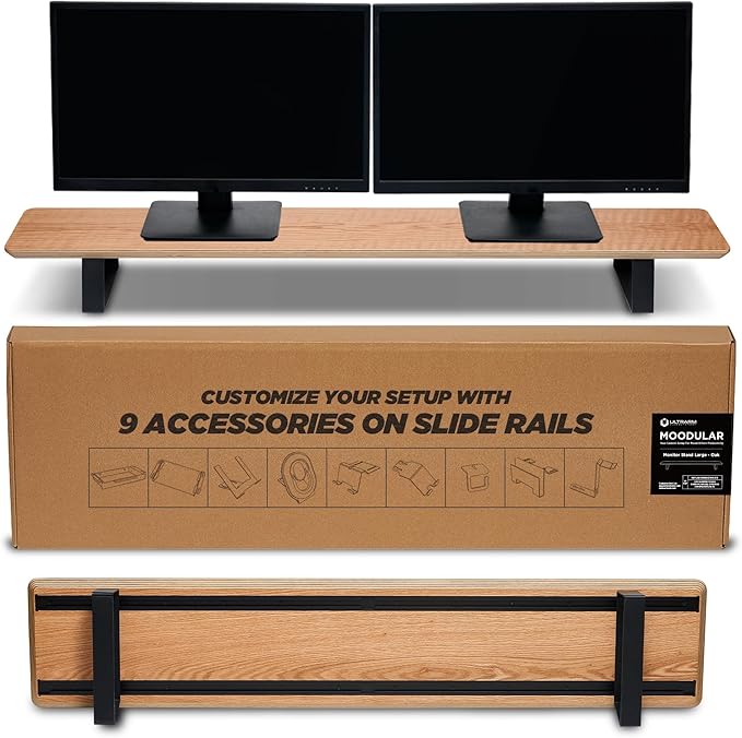 ULTRARM Moodular Wooden Monitor Stand 45.6” Large Desk Organizer by ULTRARM