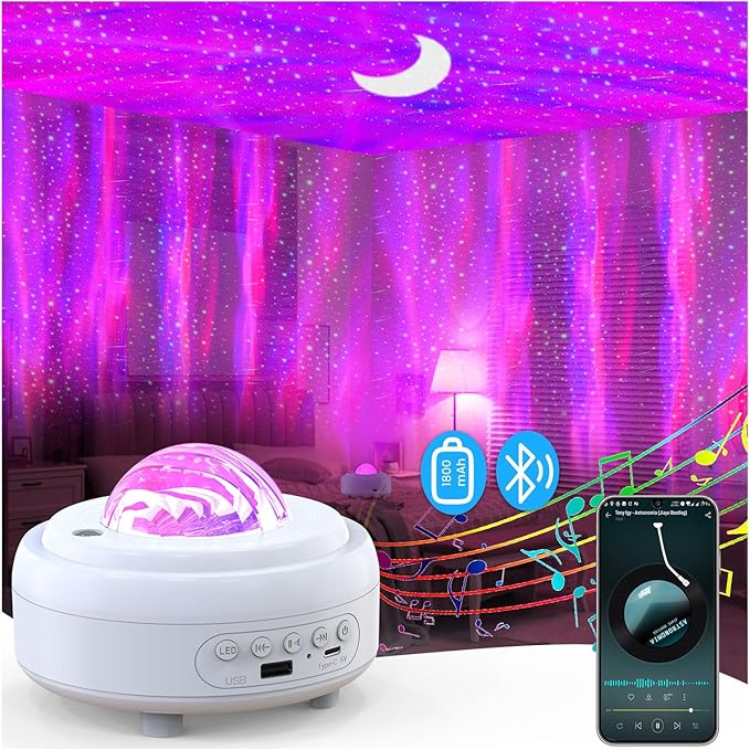 HUMIIEYE Star Projector with Bluetooth Speaker, 1800mAh Battery Operated Night by HUMIIEYE