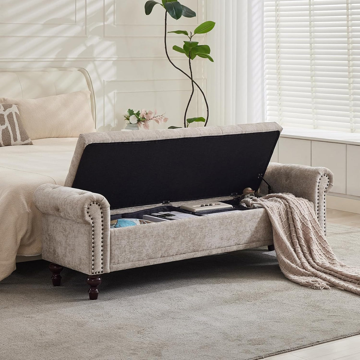 softhion 67" storage bench for bedroom, chenille upholstered, main product view