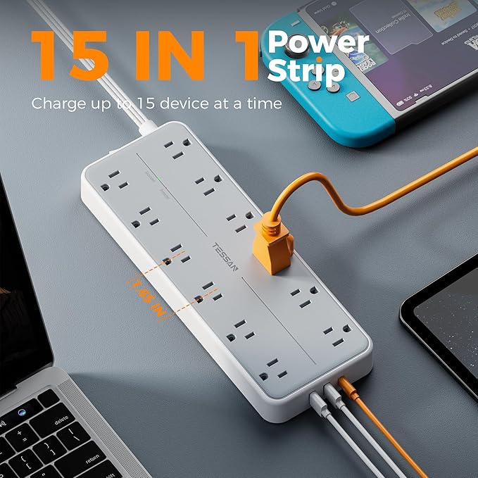 TESSAN Surge Protector Power Strip, Extension Cord - Image 2