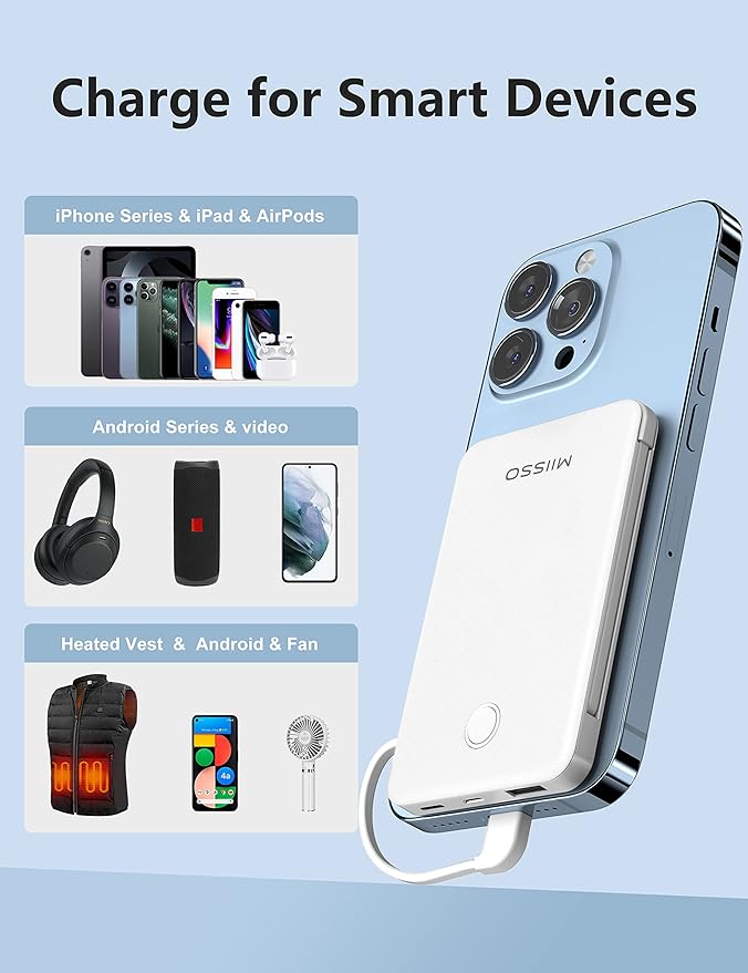 6000mah Ultra Slim Built in Cables Power Bank, Card Size Built in USB C Cords - Image 3