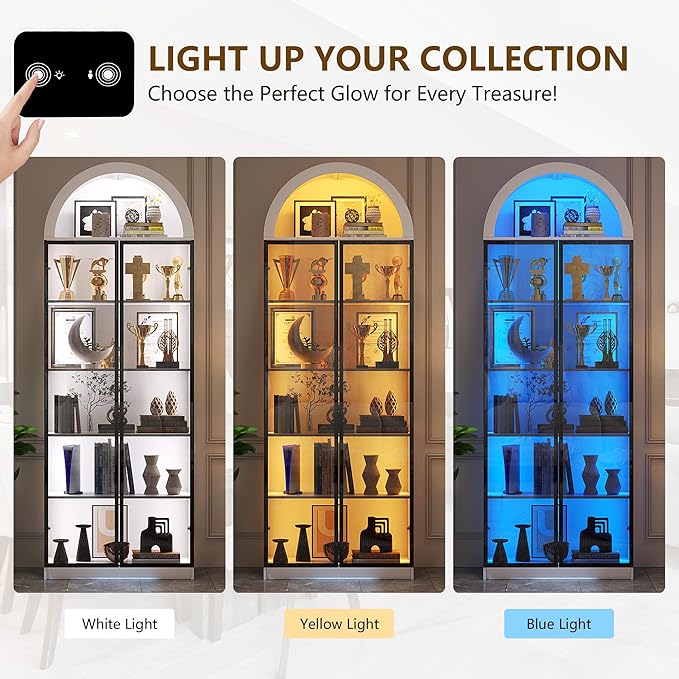 Dystler Display Cabinet with Doors and Adjustable Shelves, 6 Tier Bookcase - Image 3