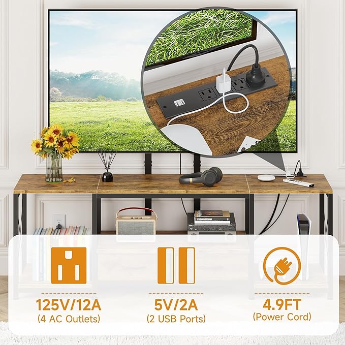 LED TV Stand with Mount and Power Outlet & Fabric Drawers - Image 4