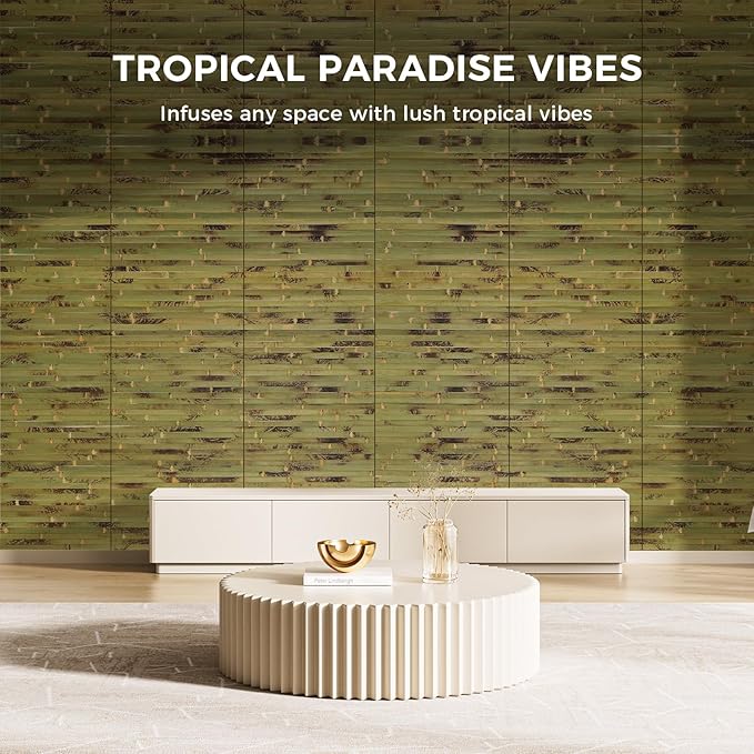 OUZUGIE 1 Pack 96x24 Inch Natural Bamboo Wall Panel – Green Burned Pole Wrap - Image 3