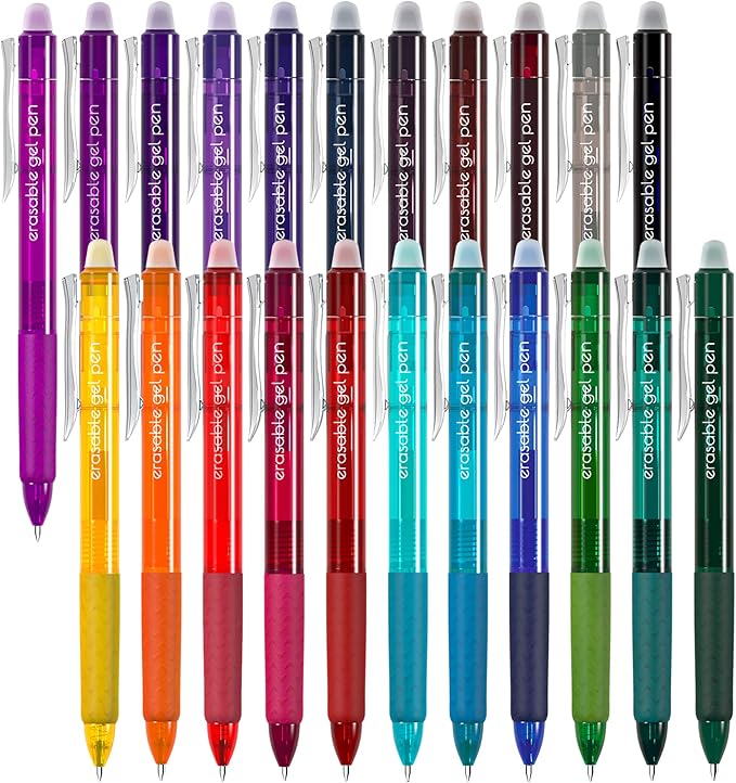 Vanstek 22 Colors Retractable Erasable Gel Pens Clicker, Fine Point, Make by Vanstek