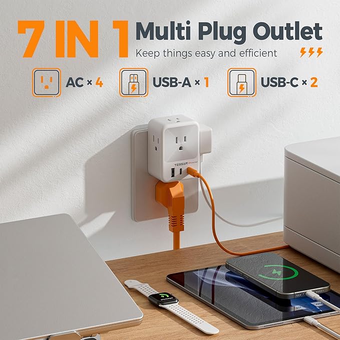 Multi Plug Wall Outlet Splitter, TESSAN Surge Protector 4 Outlet Extender - Image 3