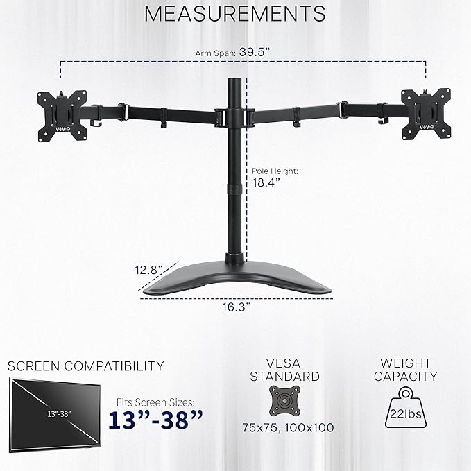VIVO Dual Ultrawide Monitor Mount, Free-Standing Desk Stand - Image 4