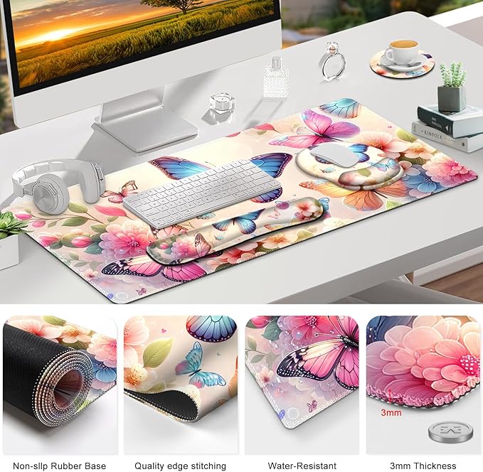 Gaming Mouse Pad, Large Desk Mat, Cute Desk Pad Protector, 4in1 XXL Mousepad + - Image 9