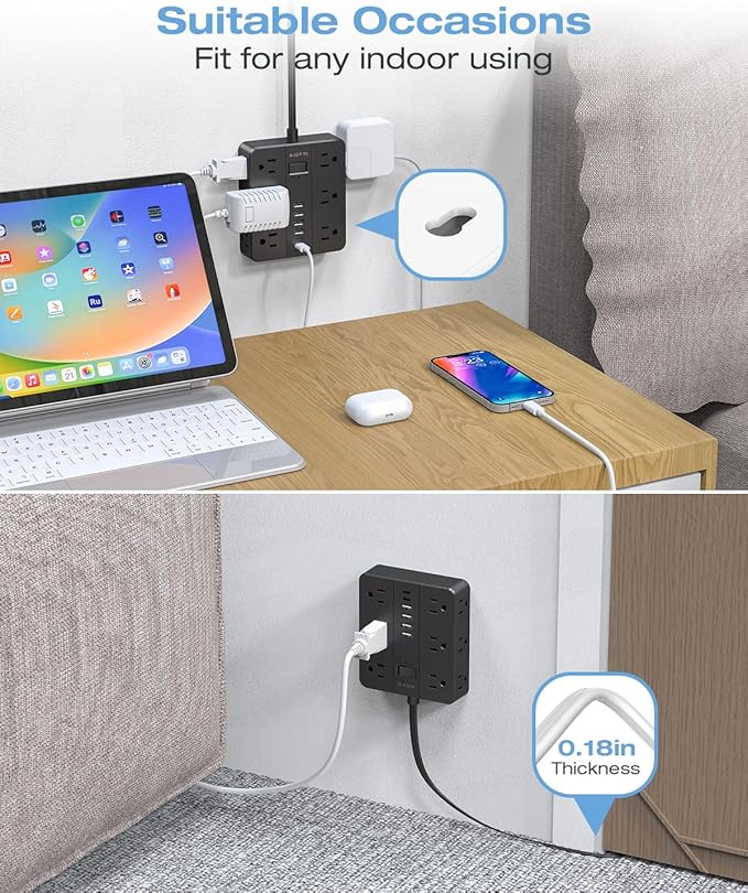 AOFO 20FT Surge Protector Power Strip, 12 AC Outlets - Image 4