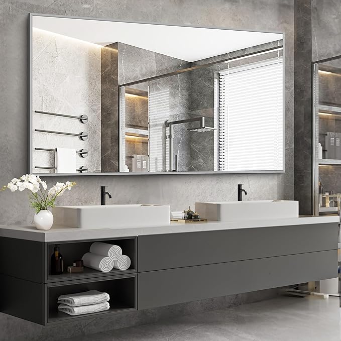 36x60inch Brushed Nickel Bathroom Mirror, Large Rectangular Wall Mirrors - Image 3