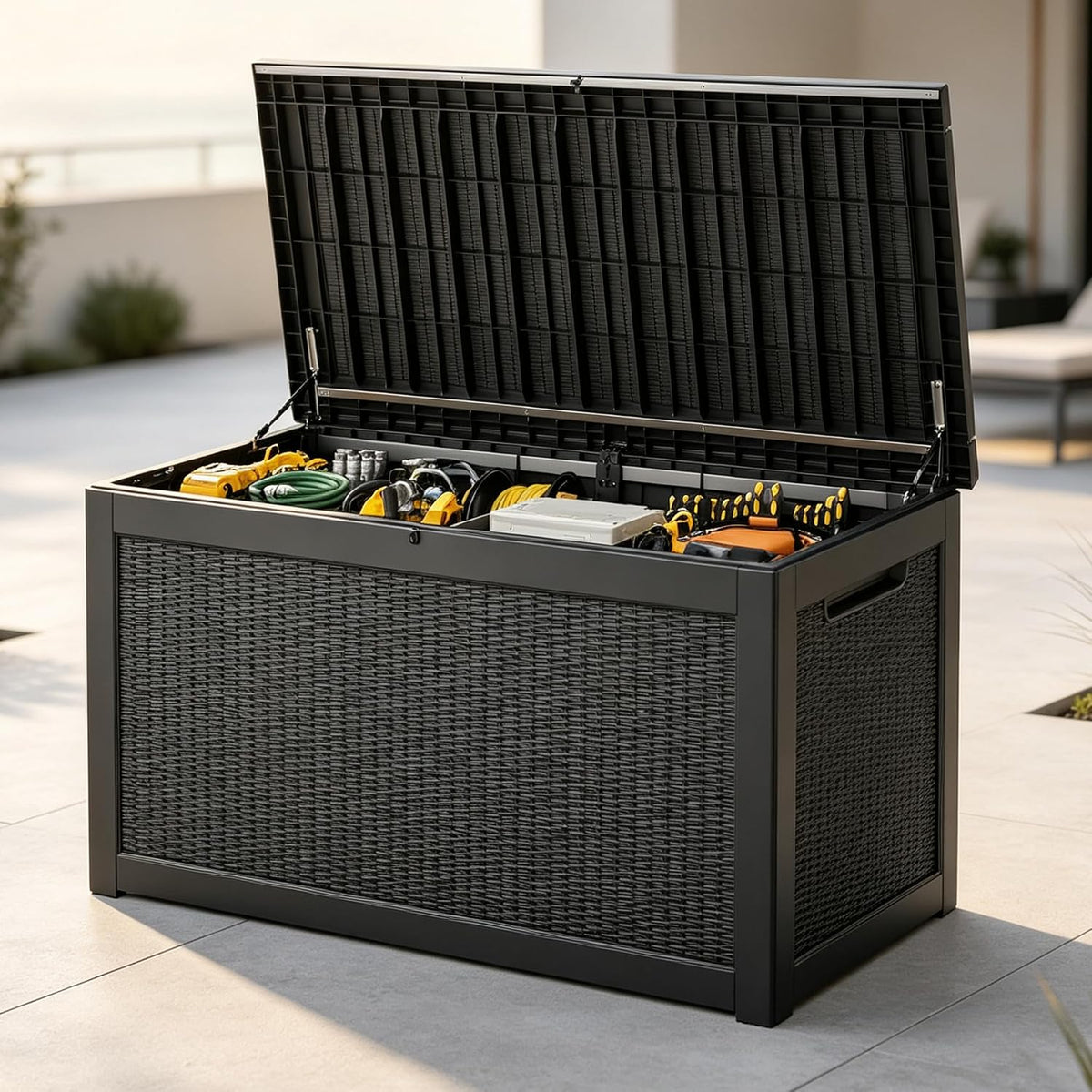 waterproof outdoor storage box, resin patio organizer,320 gal,black, main product view