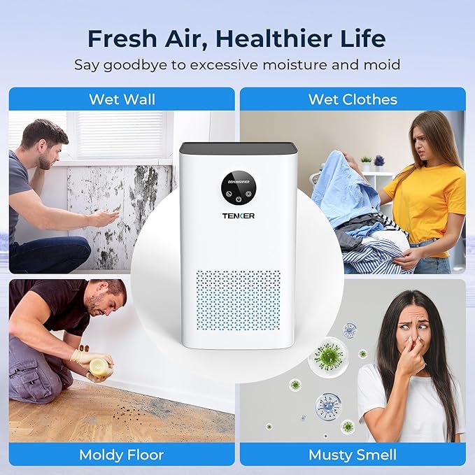 TENKER Dehumidifier for Home, 77 OZ Water Tank Dehumidifiers, Quiet Dehumidifier - Image 2