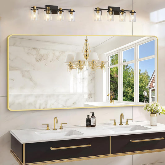 30"x60" Gold Bathroom Mirror, Large Rectangle Mirror, Rectangular Wall Mirror
