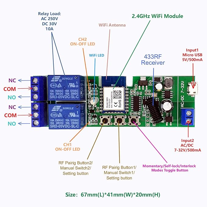 Newgoal 2 channelsWiFi Wireless Smart Switch Inching Self-locking Relay Module - Image 4