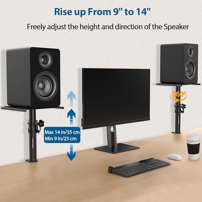 Vondynote Set of 2 Desktop Clamp Speaker Stands Short Studio Monitor Stands - Image 2
