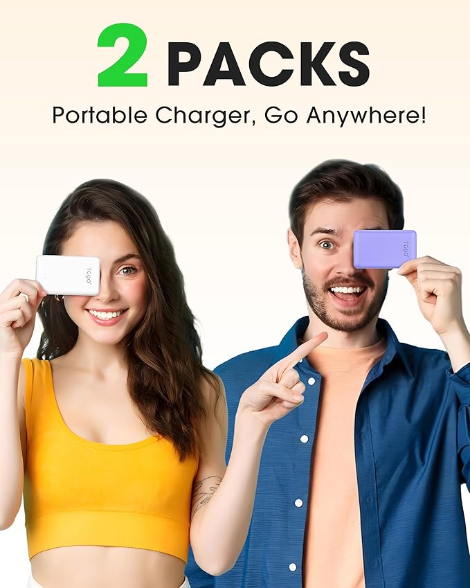 TG90° 2 Pack 5000mAh Power Bank, Small Portable Charge Built-in AC Plug and - Image 2