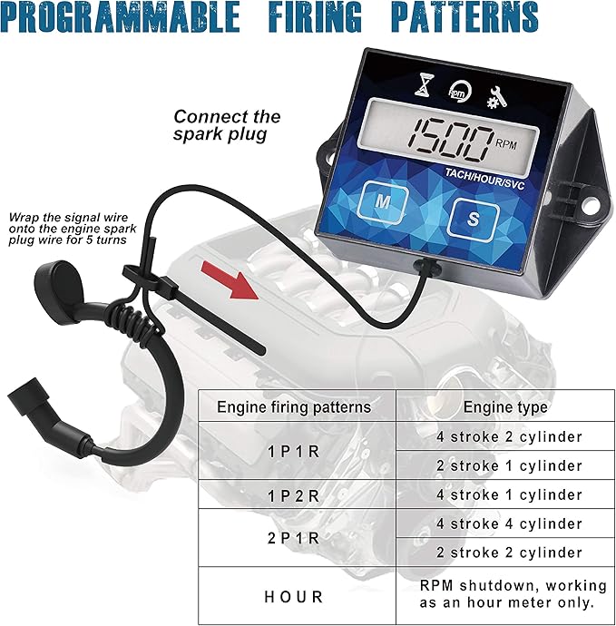 Runleader Small Engine Hour Meter, Digital Tachometer, Maintenance Reminder - Image 4