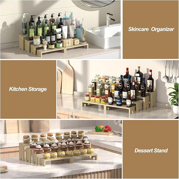 2 Set Large Wooden Tiered Riser Display Stands - Image 6