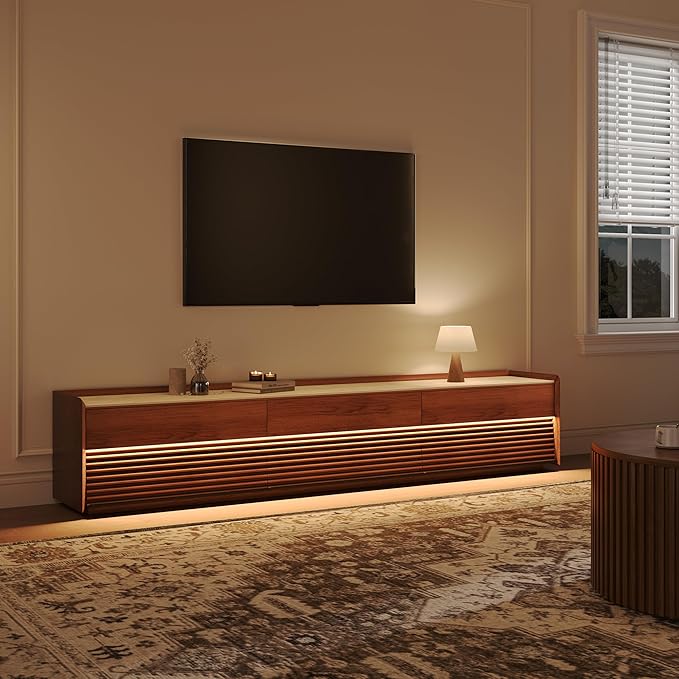 POVISON Fully-Assembled Mid Century Matte Sintered Stone TV Stand, 94.49" Wood - Image 3