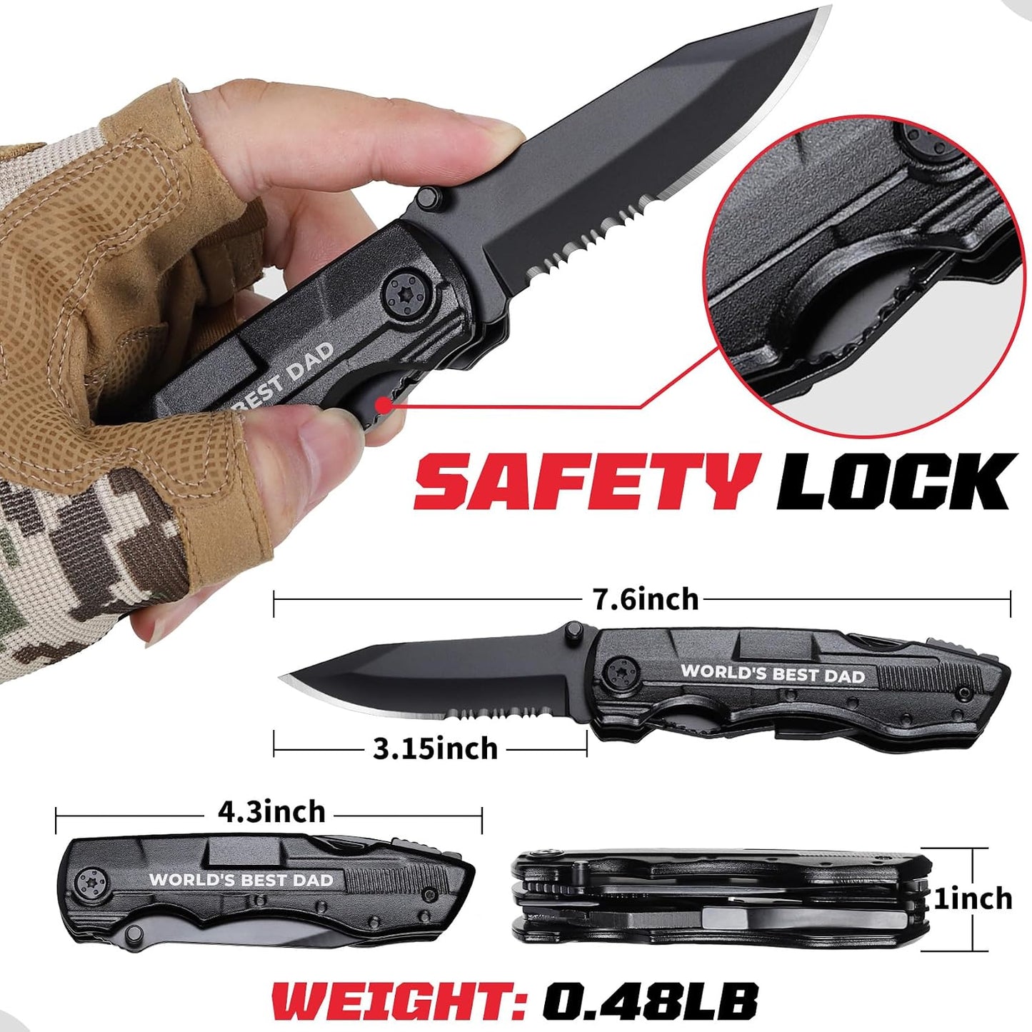 Best Dad Gifts, WORLD’S BEST DAD Multitool Knife, Fathers Day Dad Gift, Birthday Gifts Idea from Daughter Son, Multitool for Camping Fishing Hiking