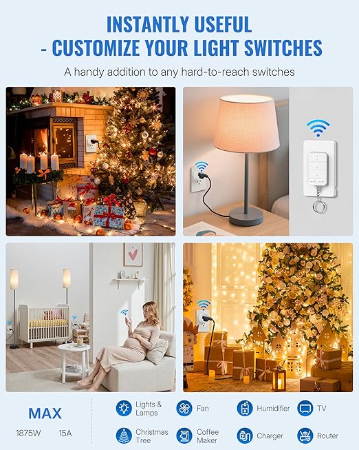 Remote Control Outlet, WILAWELS Wireless Light Switch - Image 8