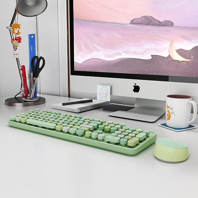 Green Wireless Keyboard and Mouse, KOOTOP Cute Green Colorful Keyboard and Mouse - Image 8