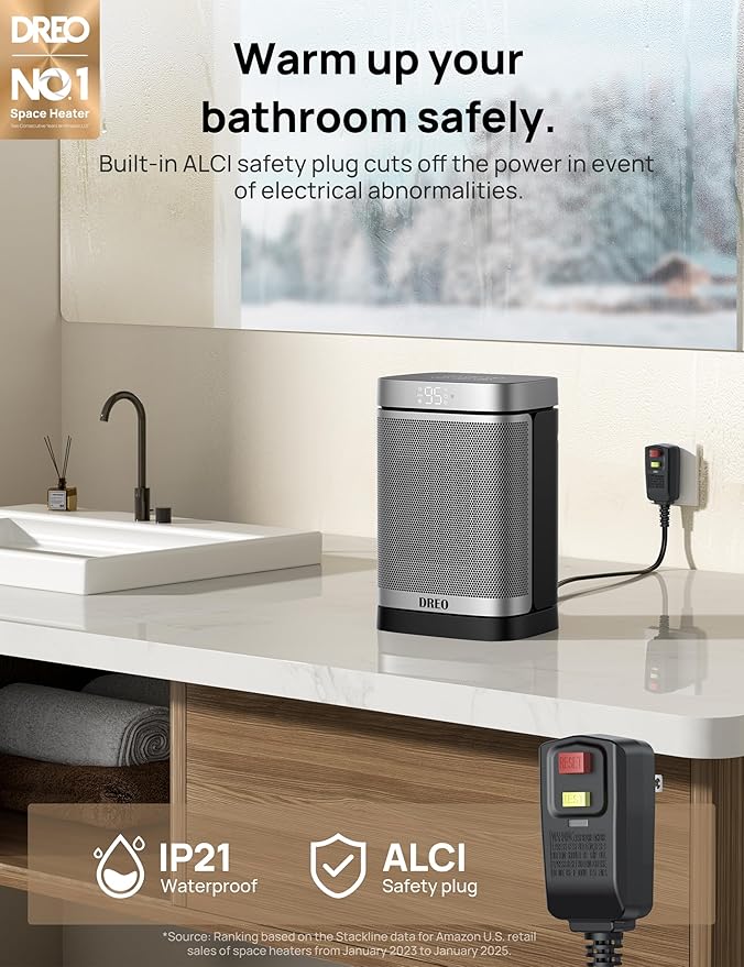 DREO Space Heater for Bathroom and Indoor, Portable Heater, 1500W Safe and - Image 2