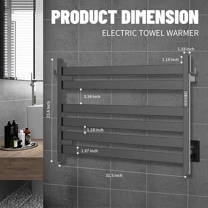 K&KALONZO Towel Warmer for Bathroom, Wall-Mounted 6-Bar Heated Towel Rack - Image 6