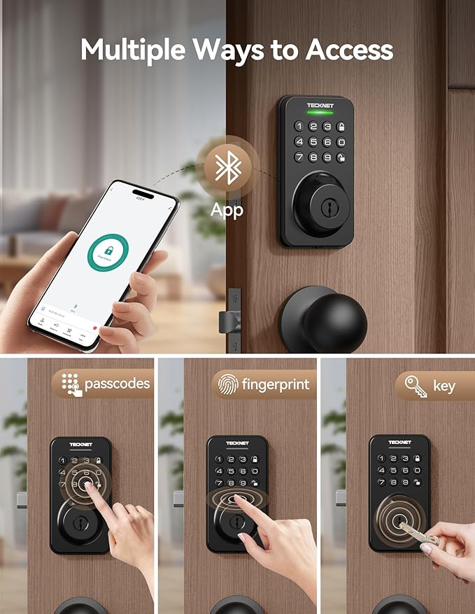 Keyless Entry Door Lock with Handle, Fingerprint Keypad Deadbolt with Handle Set - Image 2
