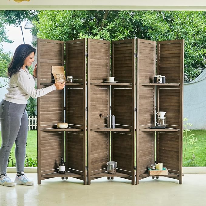 Partition Room Dividers, Folding Wood Privacy Screen - Image 8