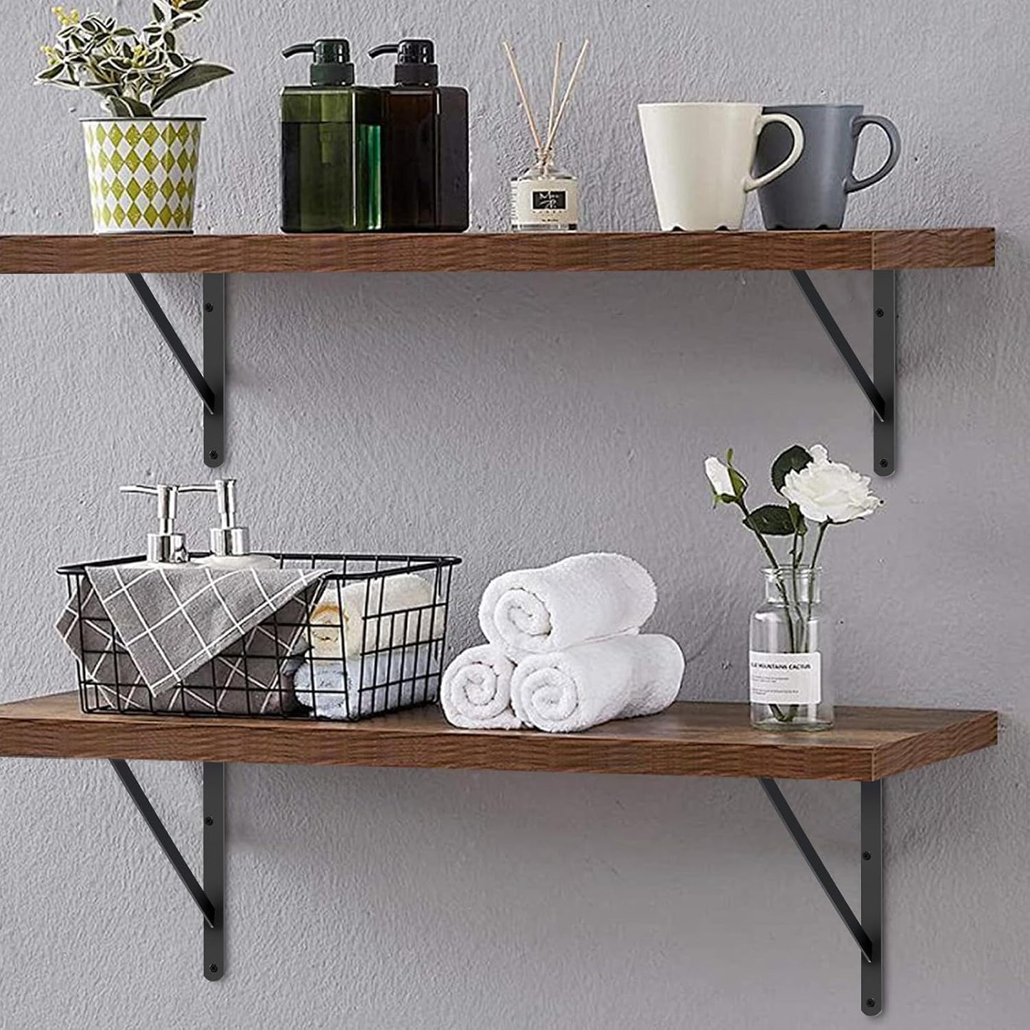 12 Pack L24 x H 12" Black Heavy Duty Shelf Brackets with Screws Metal Shelf Brackets Shelf Support Angle Brackets for Shelves L Brackets Heavy Duty Floating Shelf
