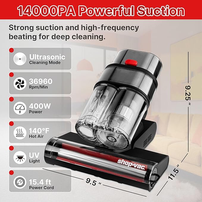 Shop-Vac Mattress Vacuum Cleaner, 14KPa Powerful Bed Vacuum - Image 2