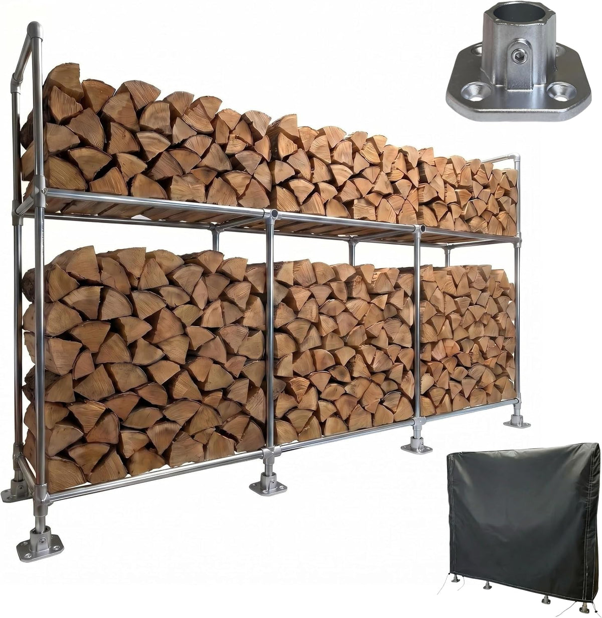 8ft heavy duty firewood rack outdoor with cover,2-tier,8, main product view