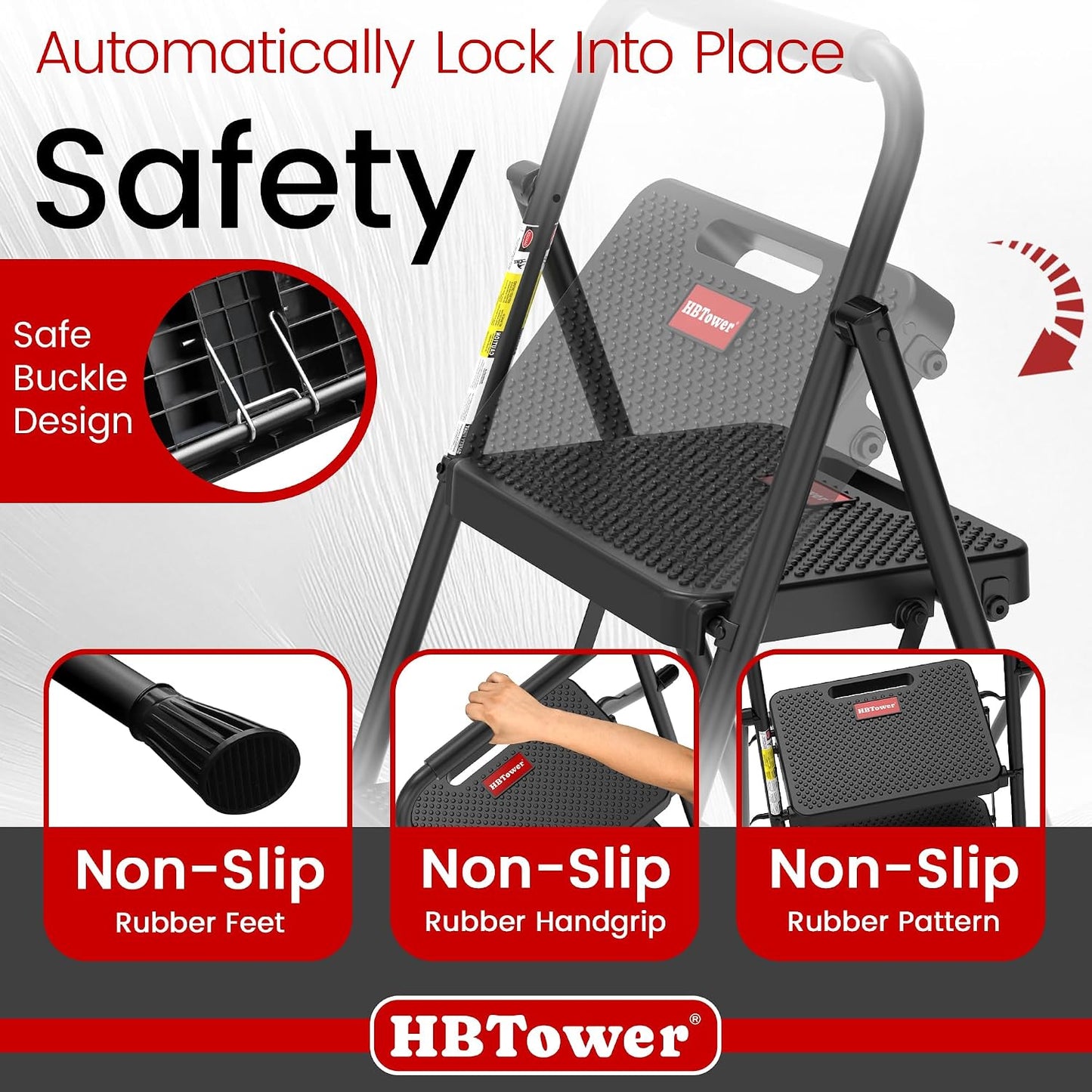 HBTower Step Ladder, 4 Step Ladder Folding Step Stool with Anti-Slip Pedal | Lightweight Ladders for Home, Black