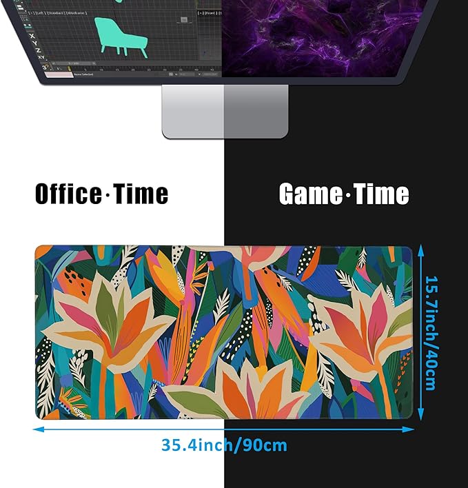 EOBKLAX Colorful Tropical Floral Large Gaming Mouse Pad, Waterproof Desk Mat - Image 2