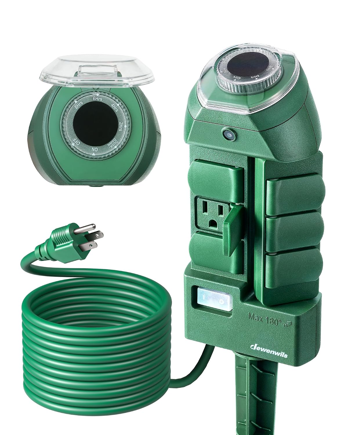DEWENWILS Outdoor Power Strip Timer with Photocell, 6 Outlets 10ft Cord | Waterproof Countdown Light Control, Dusk to Dawn Timer, Works for Garden, Yard, Patio Lights, Decoration, 1875W/15A UL Listed