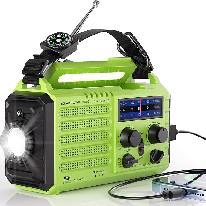 Mesqool Emergency Radio 5 Way Powered, 5000mAh/18500mWh Survival Solar Hand by Mesqool