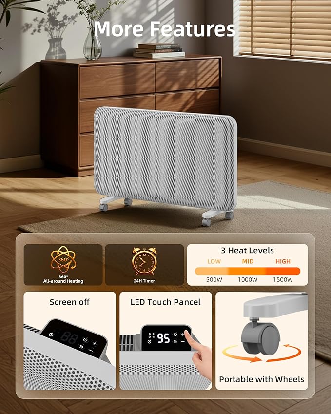 YEW Space Heaters for Lagre Room, Convection Infrared Electric Heater - Image 8