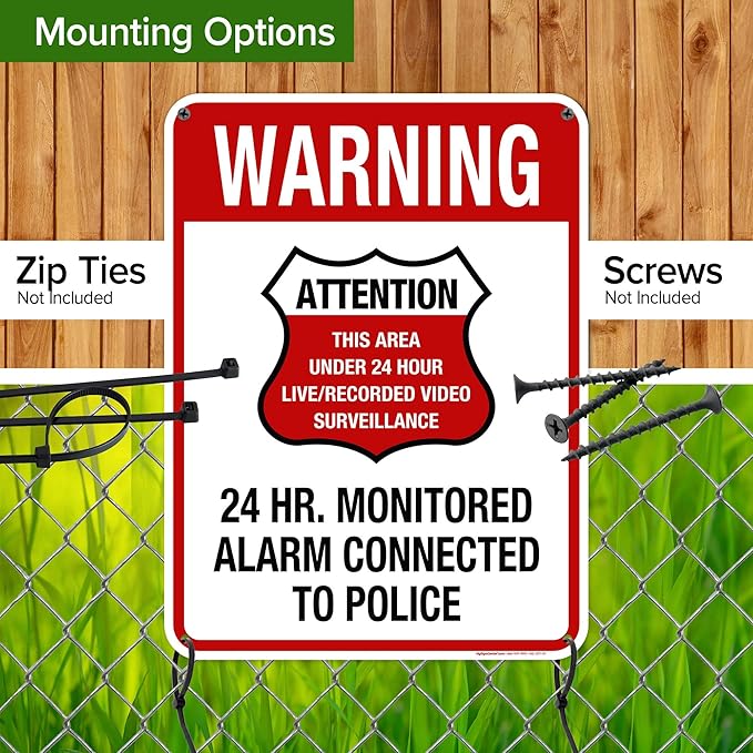 Warning 24 HR. Monitored Alarm Connected To Police Sign, 18x24 Inches, 55 mil - Image 5
