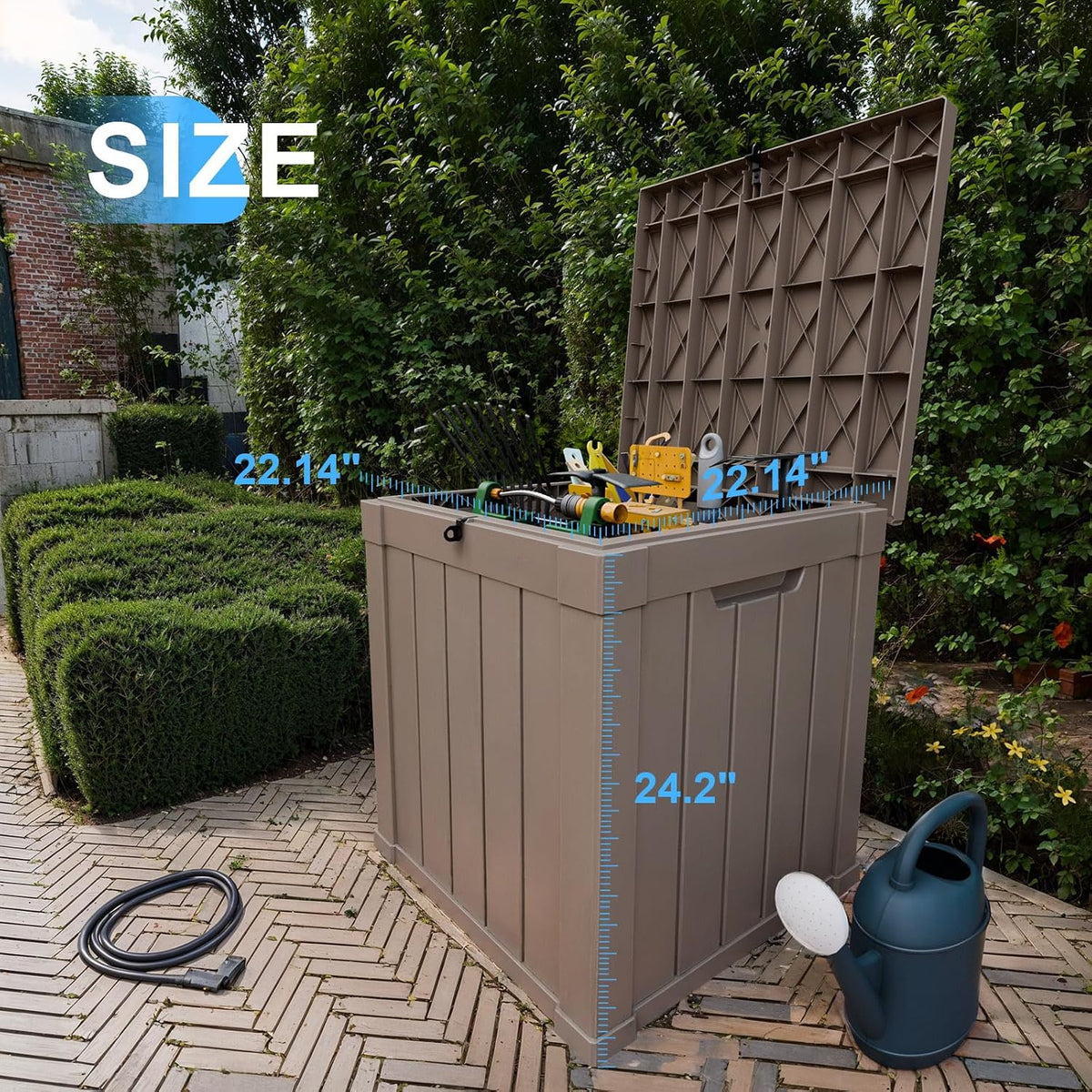 outdoor deck box waterproof resin storage box with shown in use