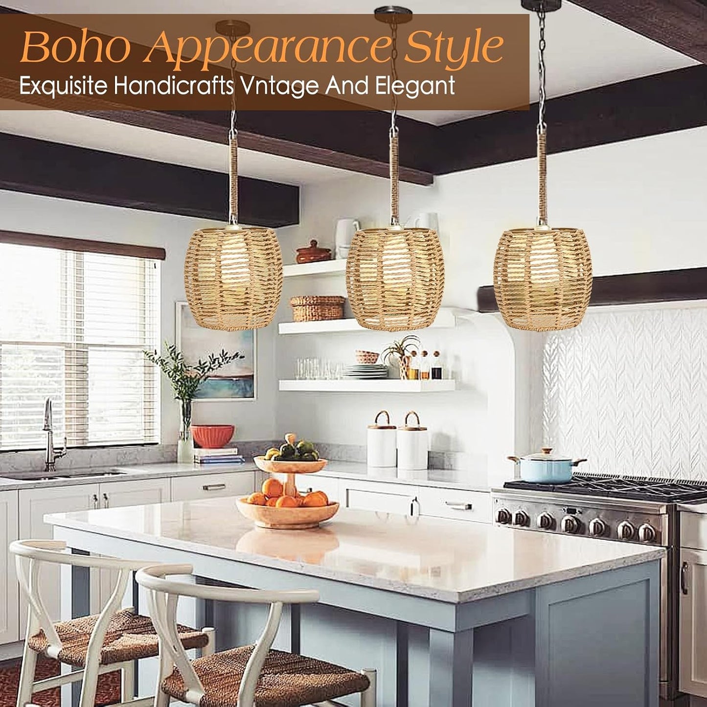4 Pack Rattan Lamp Shade for E26 Base Pendant Light Shade | Handwoven Rattan, 1.53" Fitter, 6" Diameter X 5.9" High Perfect for Pendant, Table, and Ceiling Lamps Replacement