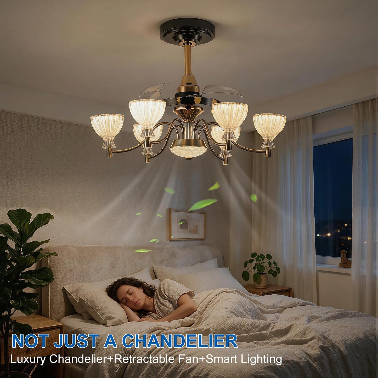 JAYNLT 30" Luxury Fandelier Ceiling Fan with Lights, Retractable Blades | Chandelier for Dining Room, Quiet Reversible DC Motor, Remote & APP Smart Control, 6-Speed Wind & Timer Function