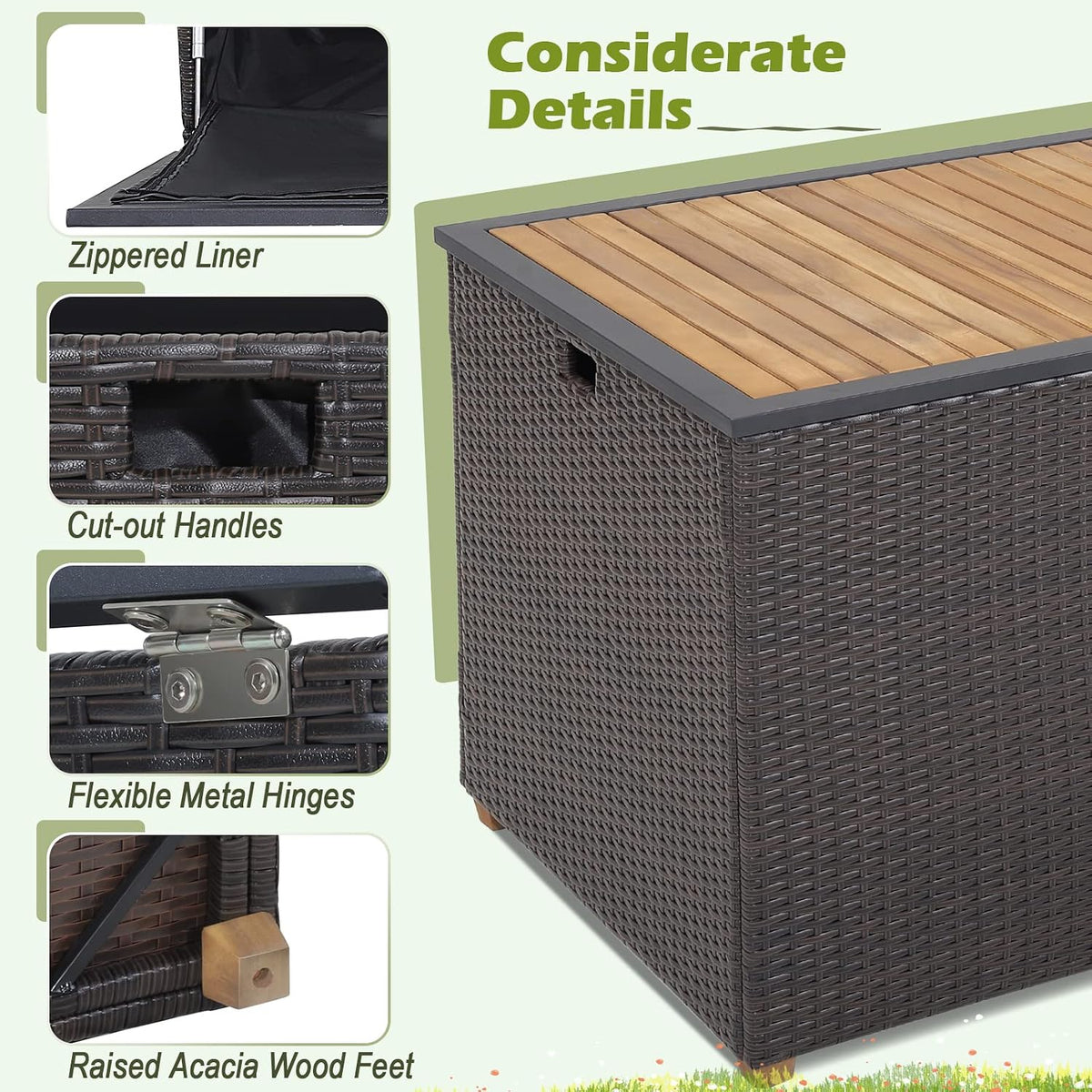 tangkula 134 gallon outdoor storage box, wicker patio, package contents