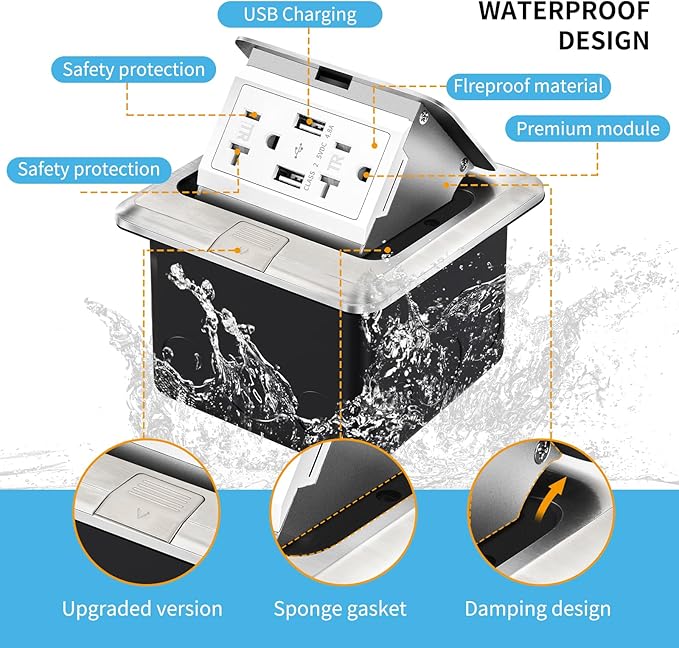 Vagueior Recessed Floor Electrical Outlet Kit, Waterproof Electrical Outlet - Image 2