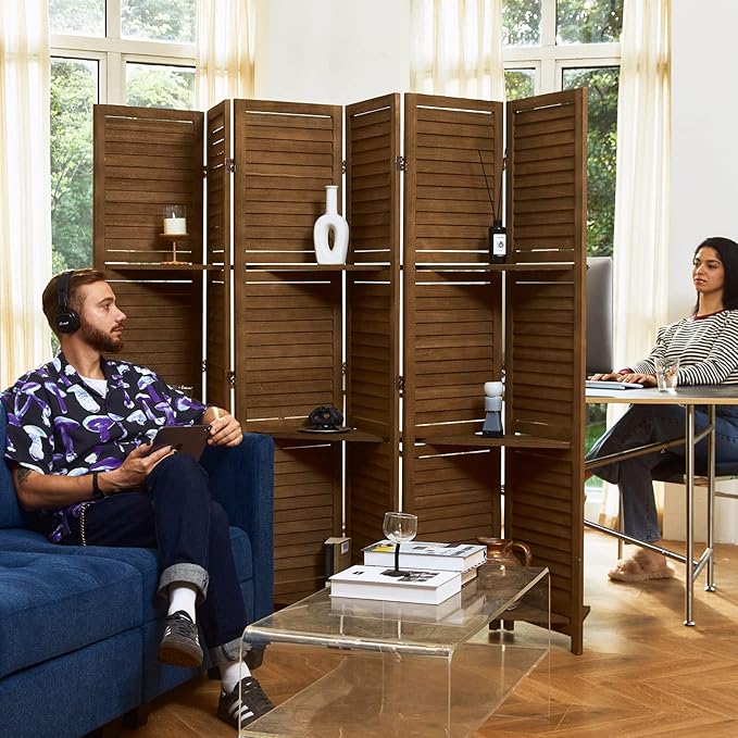 Partition Room Dividers, Folding Wood Privacy Screen - Image 2