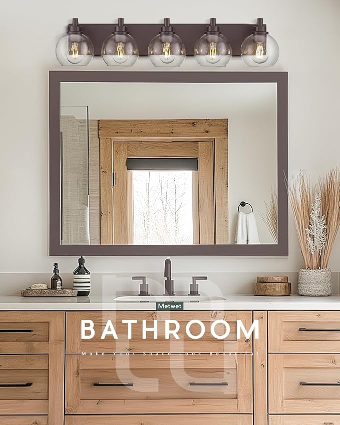 METWET Bathroom Light Fixtures Over Mirror, 5-Light Oil Rubbed Bronze Bathroom - Image 4