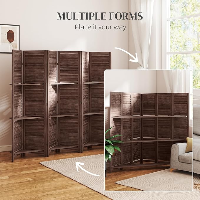 HOMCOM Room Divider, 6 Panel 67" Tall Wood Privacy Screen - Image 6