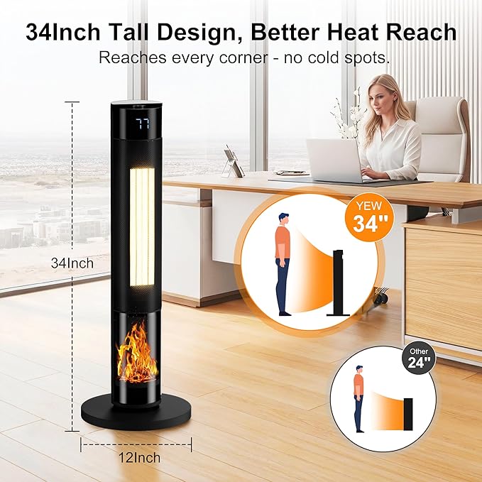 YEW Space Heater for Indoor Use, 80° Oscillating, 24H Timer, Thermostat & ECO - Image 8